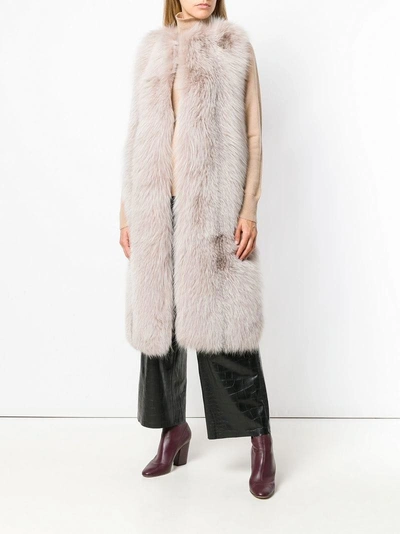 Shop Blancha Belted Long Fur Gilet In Nude & Neutrals