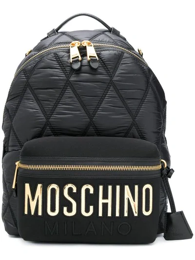 Shop Moschino Large Quilted Logo Backpack In Black