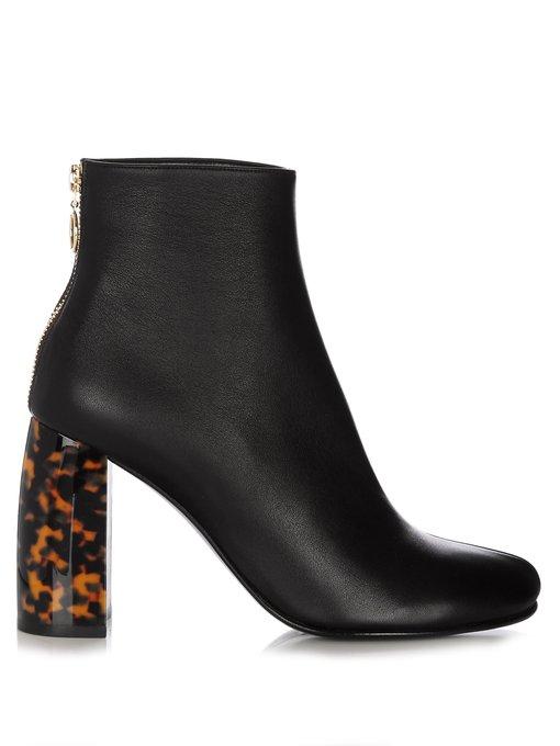 black ankle boots with tortoiseshell heel