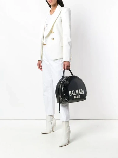 Shop Balmain Paris Logo Studded Tote Bag In Black