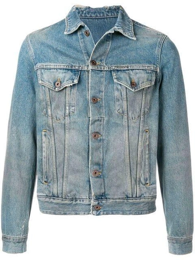 Shop Off-white Vintage Printed Denim Jacket - Blue