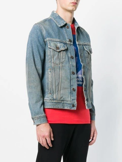 Shop Off-white Vintage Printed Denim Jacket - Blue