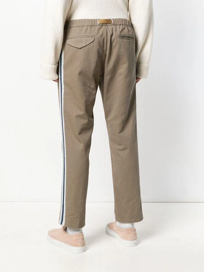 Shop White Sand Side Stripe Cropped Trousers - Neutrals