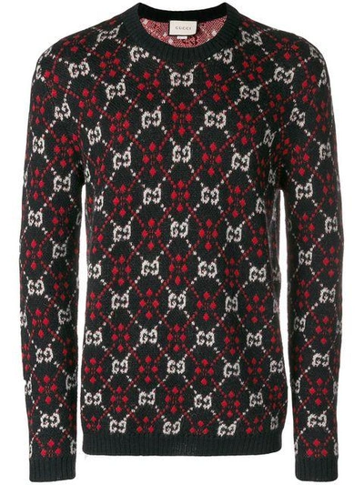 Shop Gucci Monogram Knit Jumper In Black
