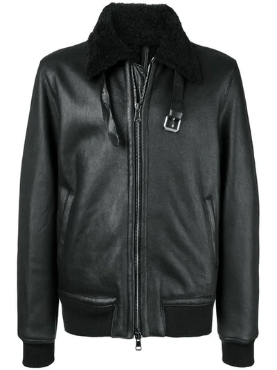 Shop Low Brand Front Zip Aviator Jacket In Black