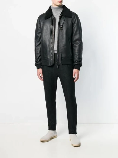 Shop Low Brand Front Zip Aviator Jacket In Black