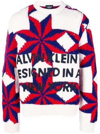 Shop Calvin Klein 205w39nyc Pattern Logo Sweater - White