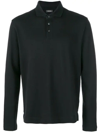 Shop Z Zegna Longsleeved Polo Shirt - Black