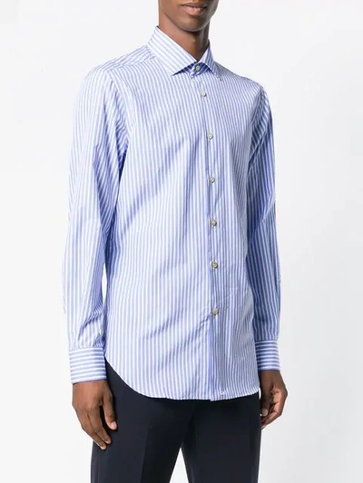 Shop Kiton Striped Slim Fit Shirt - Blue
