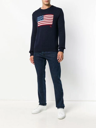 Shop Polo Ralph Lauren Flag Knitted Jumper In Blue