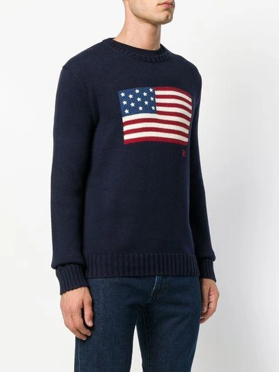 Shop Polo Ralph Lauren Flag Knitted Jumper In Blue