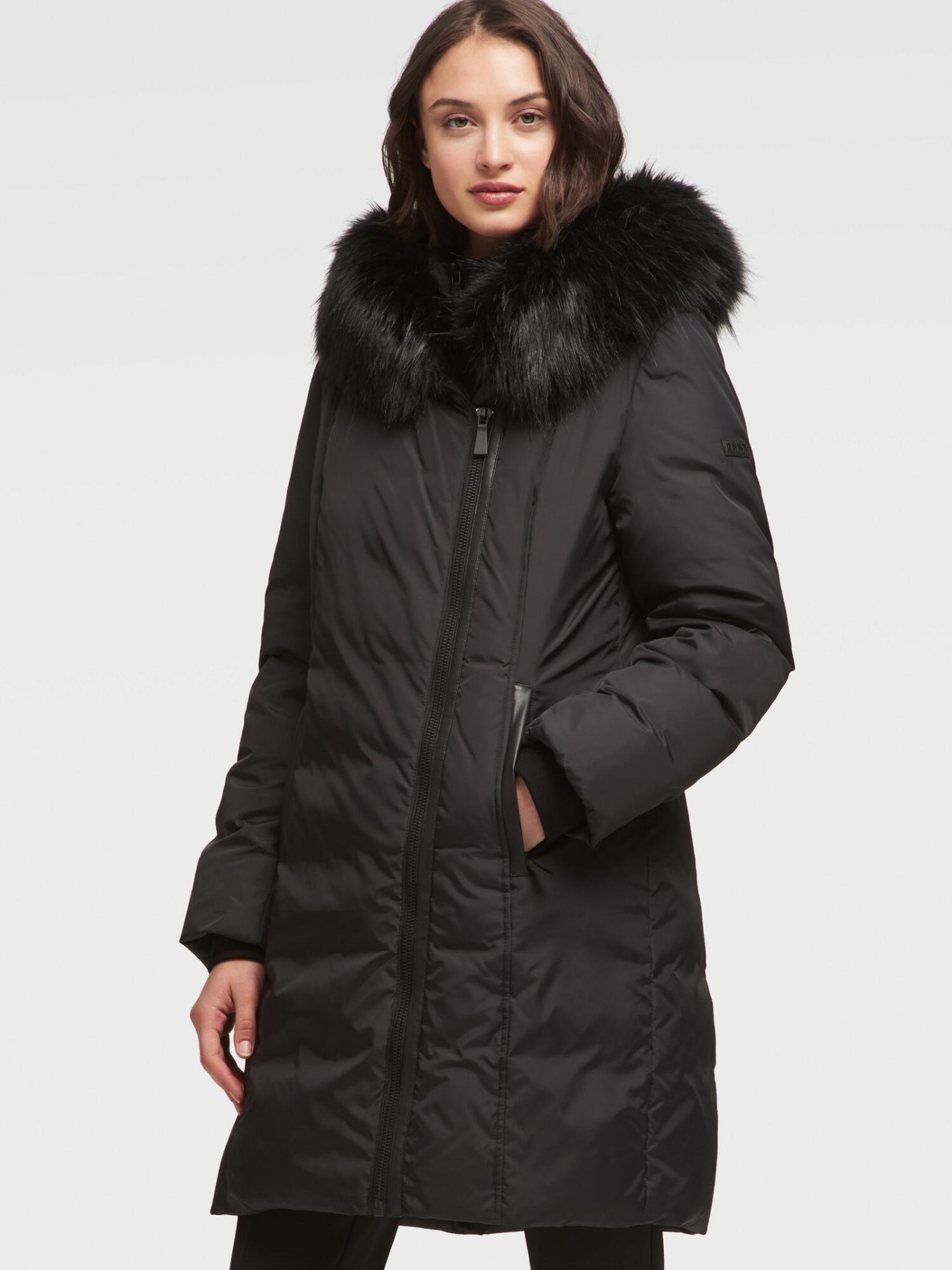 Donna Karan Faux-fur-trim Hooded Puffer Coat, Created For Macy's In ...