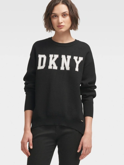 Shop Donna Karan Logo Side-zip Pullover In Black Combo