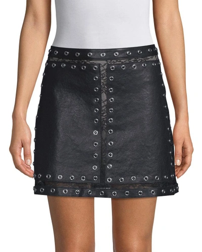 Shop Alice And Olivia Riley Studded Leather And Lace Mini Skirt In Nocolor