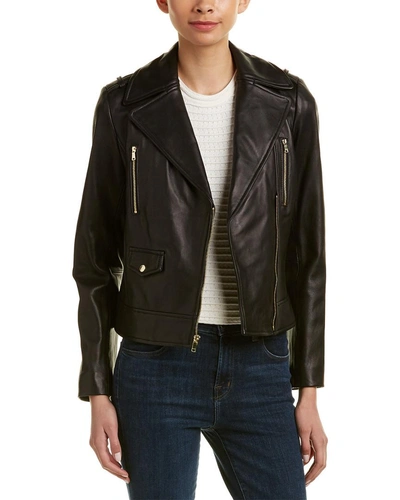 Shop Cole Haan Leather Moto Jacket In Nocolor