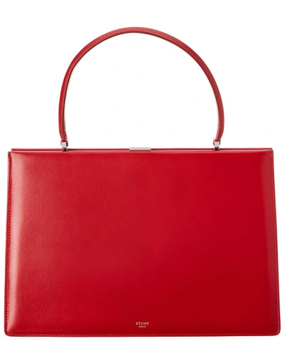 Shop Celine Medium Clasp Leather Satchel In Red