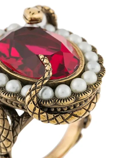 Shop Alexander Mcqueen Snake Crystak Ring In Metallic