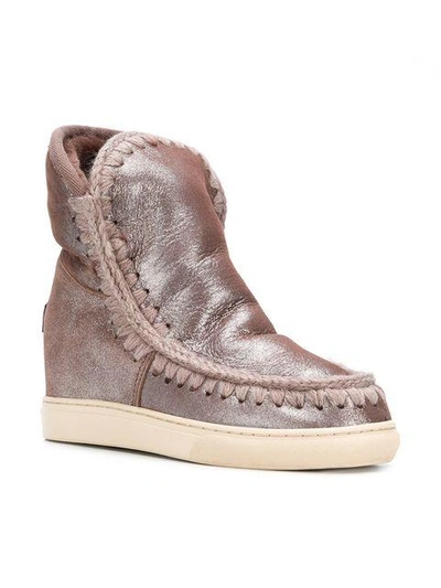 Shop Mou Inner Wedge Sneaker Boots - Brown