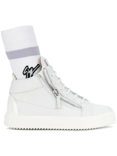 Shop Giuseppe Zanotti Logo Sock Sneakers - White
