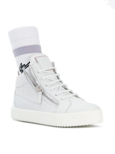 Shop Giuseppe Zanotti Logo Sock Sneakers - White