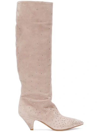 Shop Valentino Micro Stud Boots In Neutrals