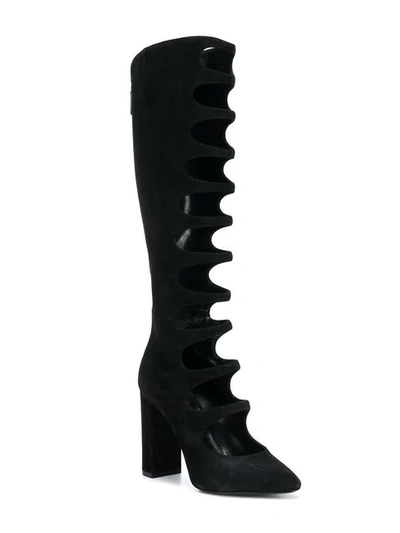 Shop Saint Laurent Cut-out Detail Knee Length Boots In Black