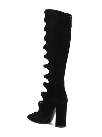 Shop Saint Laurent Cut-out Detail Knee Length Boots In Black