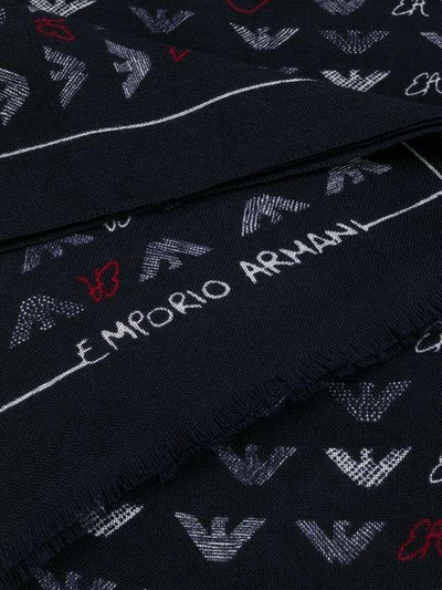 Shop Emporio Armani Knitted Logo Scarf - Blue