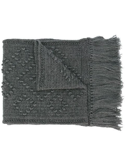 Shop Saint Laurent Fringed-edge Tricot Scarf In Grey