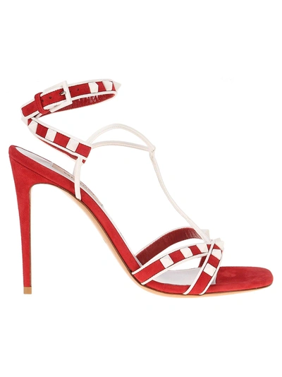 Shop Valentino Free Rockstud Sandals In Red + White