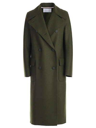 Shop Harris Wharf London Boxy Double-breasted Long Coat In Military Green