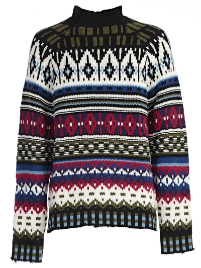 Shop Msgm Intarsia Knit Sweater In Basic