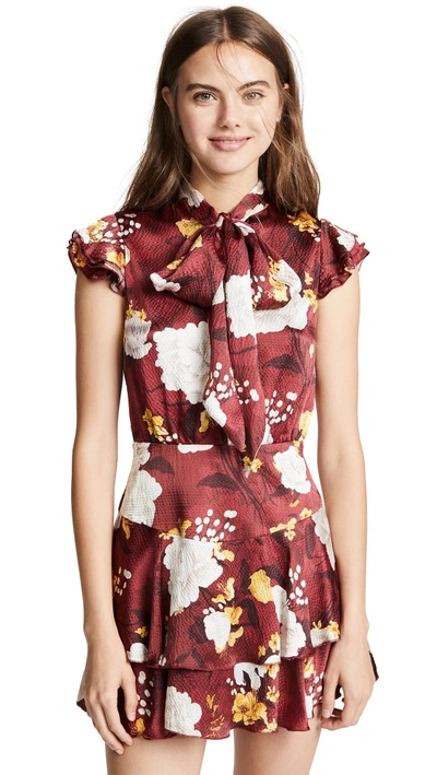 Shop Alice And Olivia Lashay Ruffle Dress In Water Lotus Bordeaux