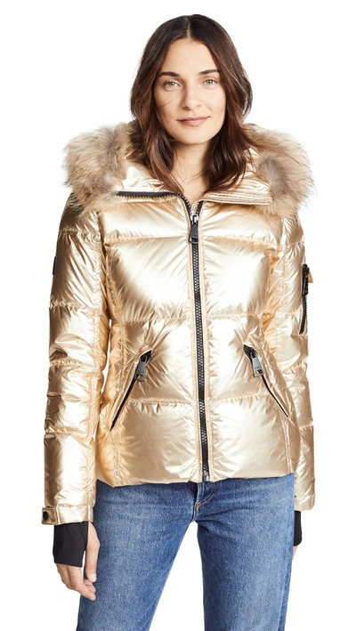 Shop Sam Blake Short Down Jacket With Fur In Gold