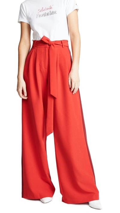 Shop Milly Stripe Natalie Pants In Ruby/burgundy