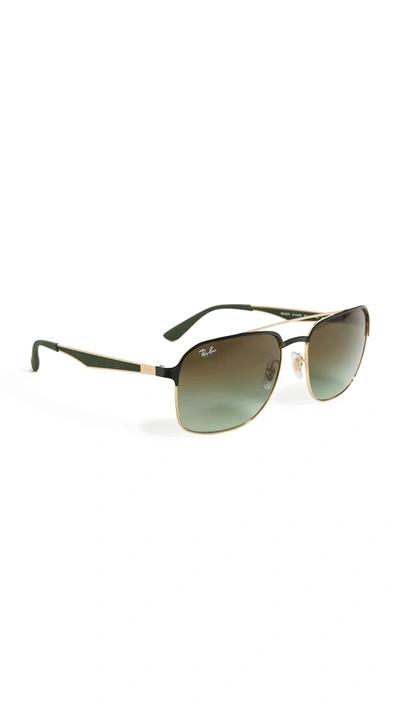 Shop Ray Ban Rb3570 Sunglasses In Gold/black/green Gradient