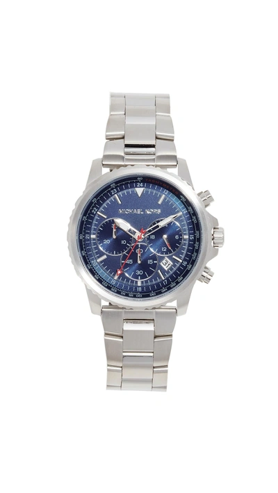 Shop Michael Kors Theroux Watch, 42mm In Silver/navy