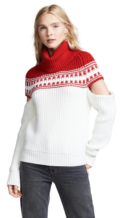 Shop Monse Slashed Sleeve Fair Isle Sweater In Red/ivory