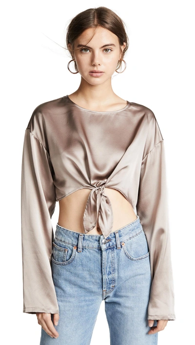 Shop Sablyn Roc Knotted Silk Top In Sand