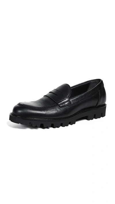 Shop Vince Comrade Lug Sole Penny Loafers In Black