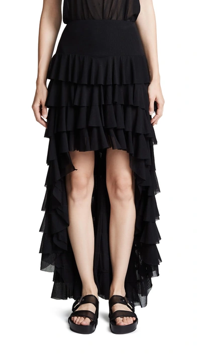 Shop Norma Kamali Ruffle Hi Low Skirt In Black