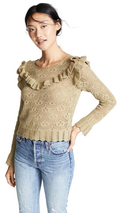Shop Loveshackfancy Natalie Ruffle Sweater In Spanish Moss