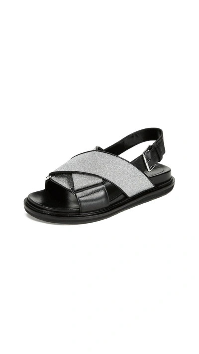 Shop Marni Fussbett Sandals In Silver/black