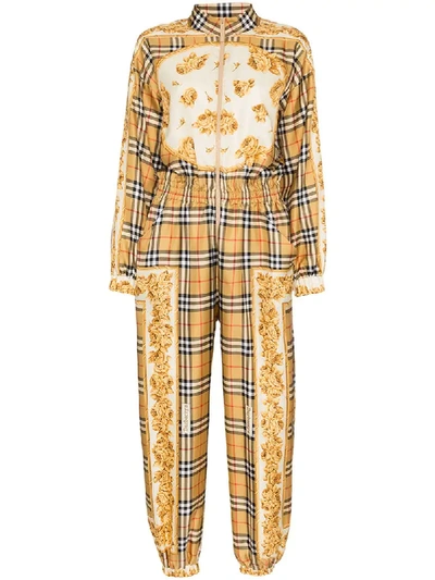 Burberry Check And Archive Scarf Print Jumpsuit In Yellow | ModeSens