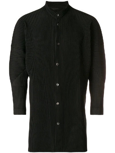 Shop Issey Miyake Homme Plissé  Pleated Long-sleeve Shirt - Black