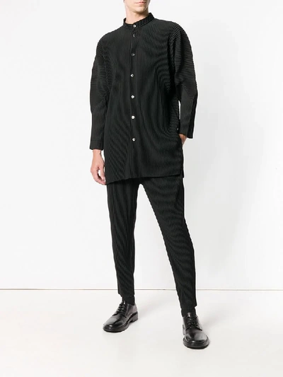 Shop Issey Miyake Homme Plissé  Pleated Long-sleeve Shirt - Black