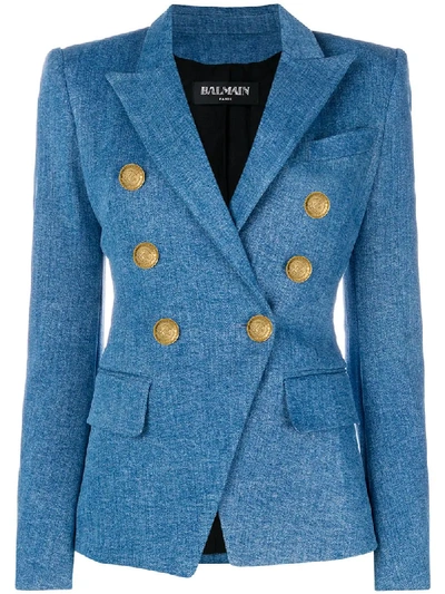 Shop Balmain Button-embellished Blazer In Blue