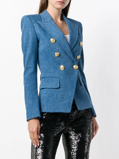 Shop Balmain Button-embellished Blazer In Blue