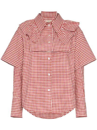 Shop Shushu-tong Shushu/tong Double Sleeve And Ruffle Gingham Cotton Shirt - Red