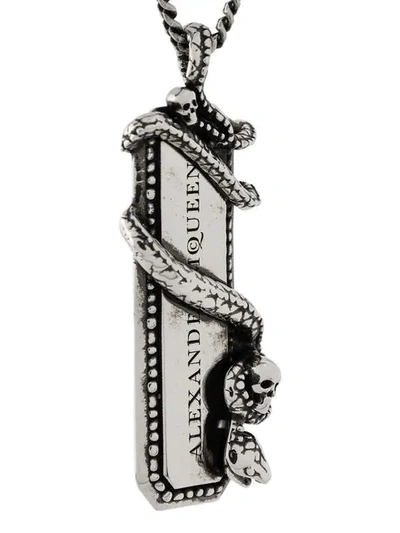 Shop Alexander Mcqueen Snake & Tag Necklace In Metallic